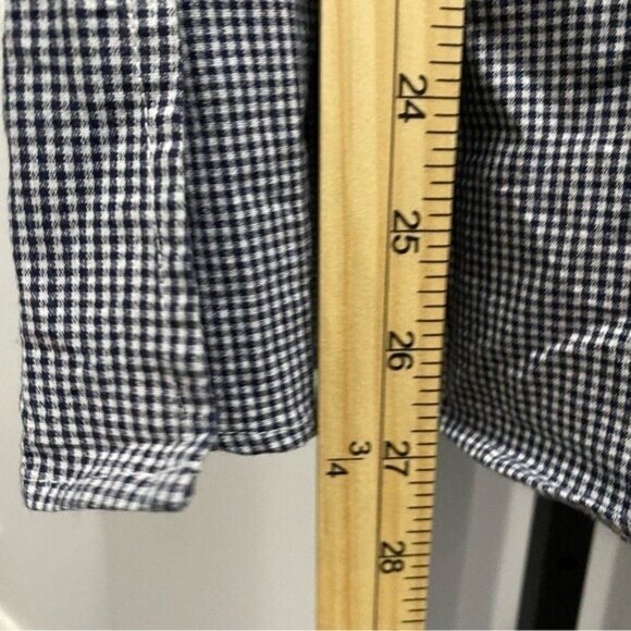 Mel & Lisa Blouse Large Gingham Farmhouse Bell Sleeve Blouse Blue White V Neck - Picture 5 of 6